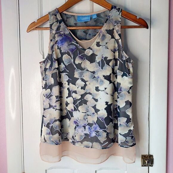 Vera Wang Floral Petite Silky Camisole Tank Top Sleeveless Blouse Sz PXS - Picture 2 of 10